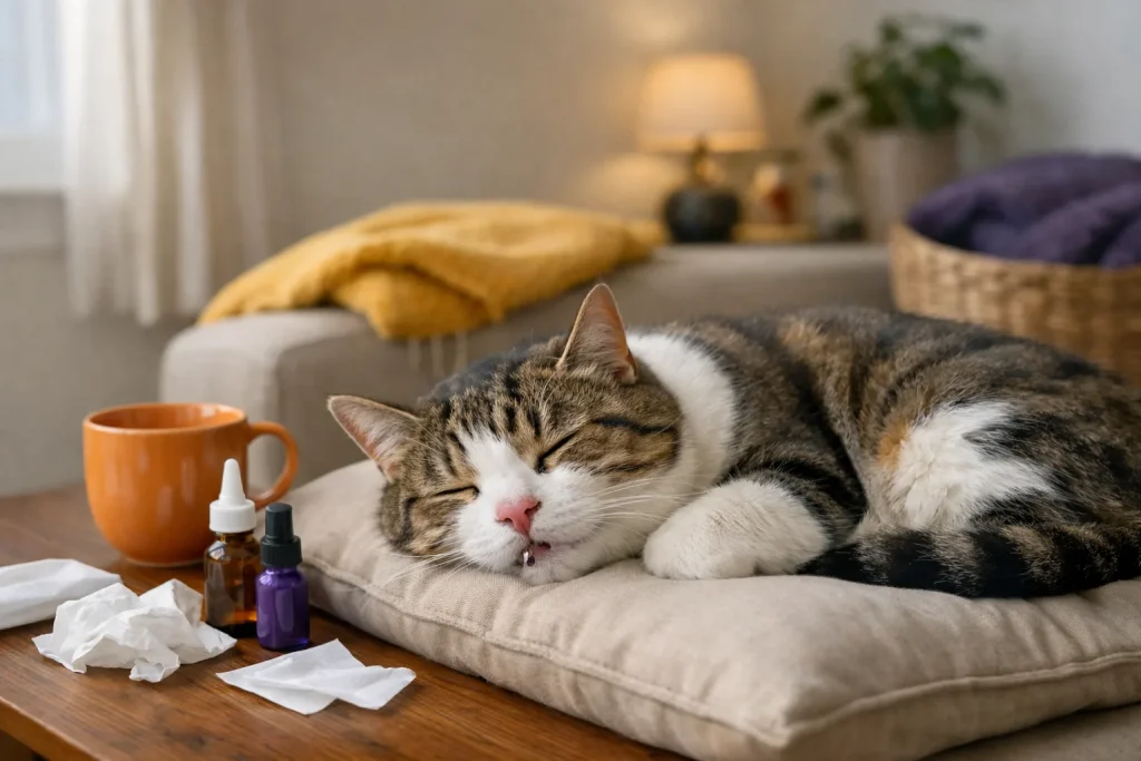 Mon chat ronfle et goutte du nez : coryza, polype ou simple bonheur ?