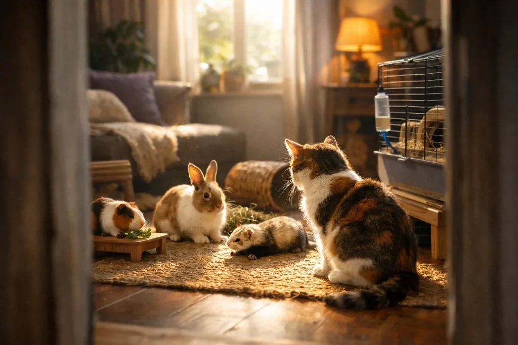 Lapin, cochon d’Inde, furet : les NAC qui cohabitent (ou pas) avec un chat