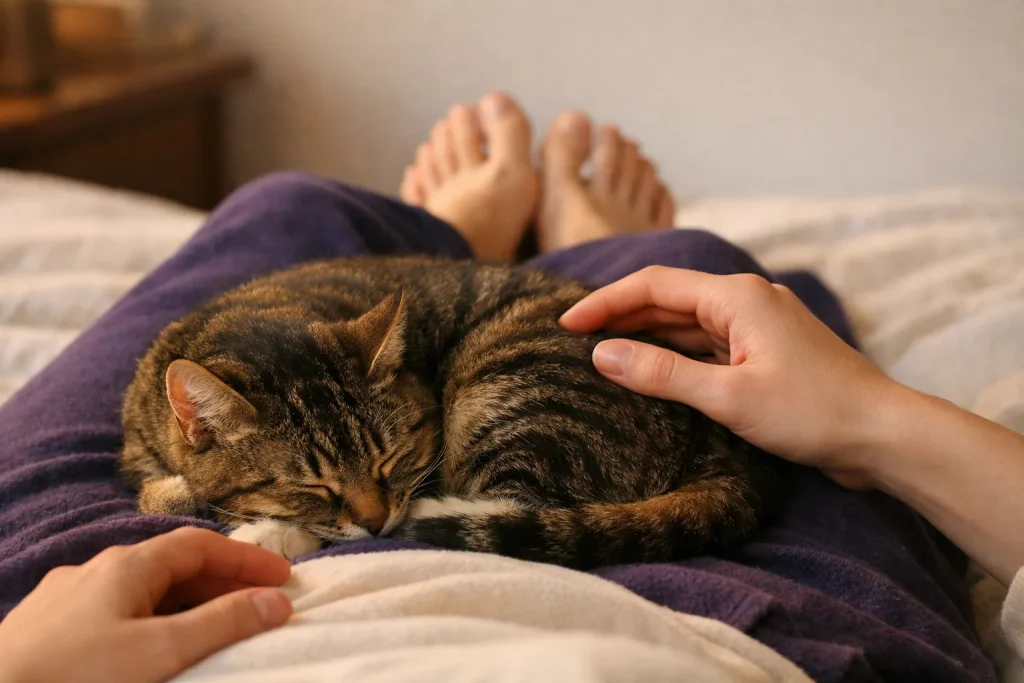 Mon chat dort sur mes pieds, en boule, sur mon ventre : ce que sa position de sommeil raconte