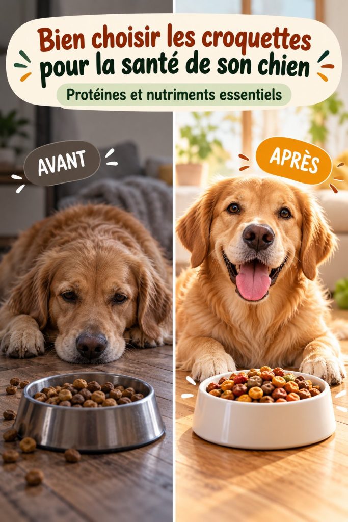 Un sac de croquettes pour chien et un bol, illustrant le choix alimentaire sain