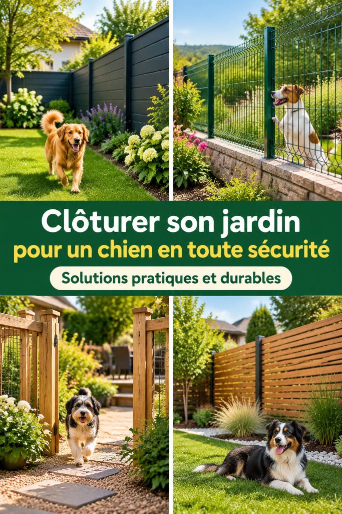 Clôture de jardin sécurisée pour chien, offrant un espace sûr.