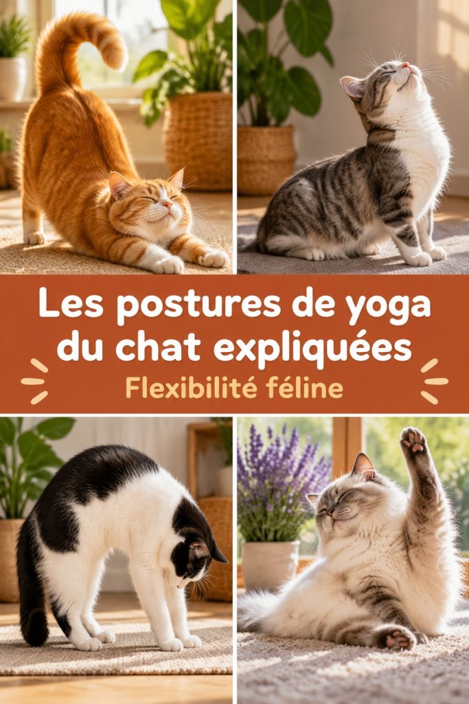 Un chat en position de yoga relaxante sur un tapis